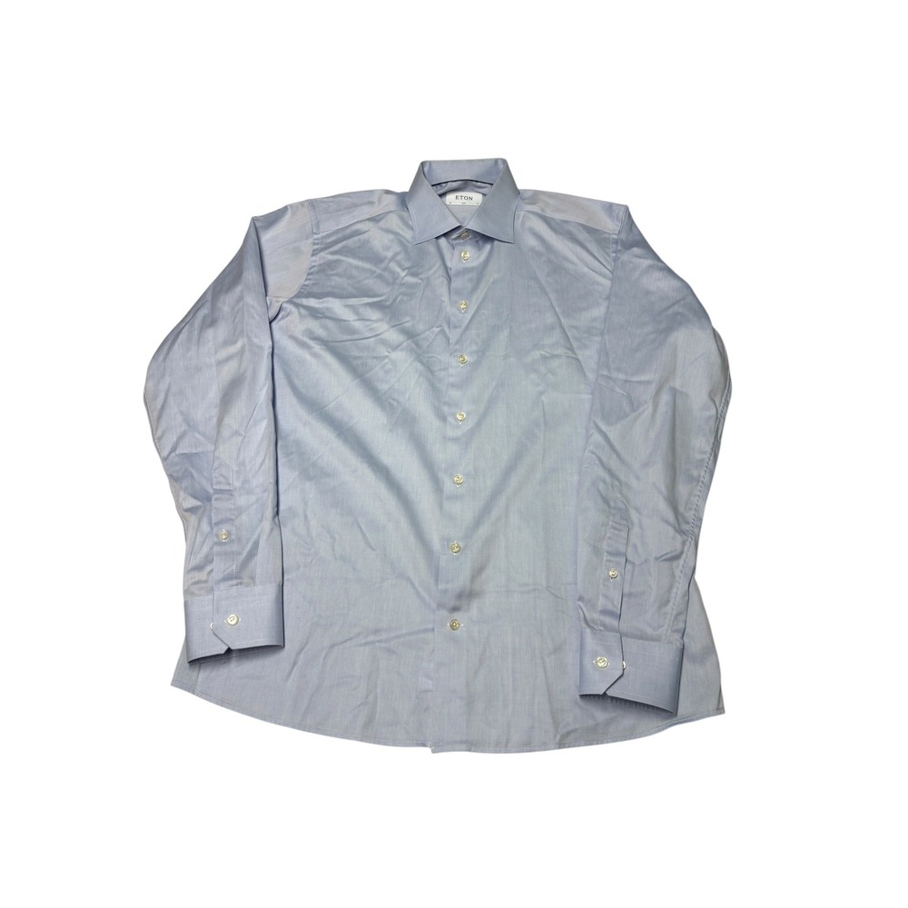 Eton Slim Fit Light Blue Cotton Twill Dress Shirt Mens 43 17 Long Sleeve